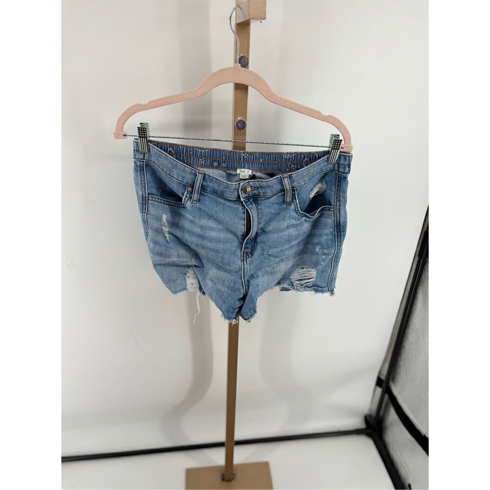 Aerie Distressed DenimβShorts Elastic Waist Medium Wash Size M